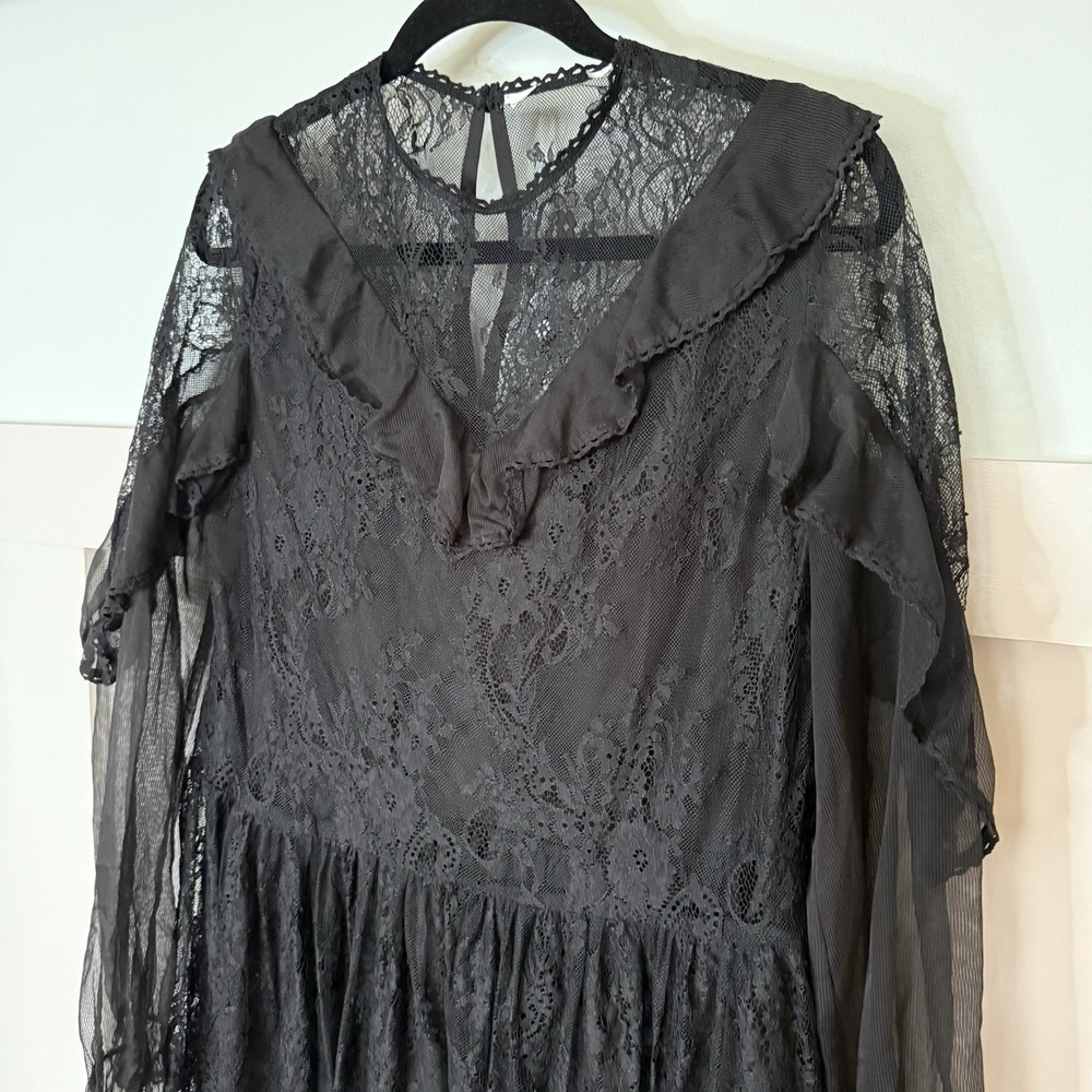 Black Lace Mini Dress Women's Medium Black Whimsigoth Grunge Steampunk Witchy - Picture 2 of 9